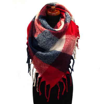 Blanket square scarf - blue and red - 1