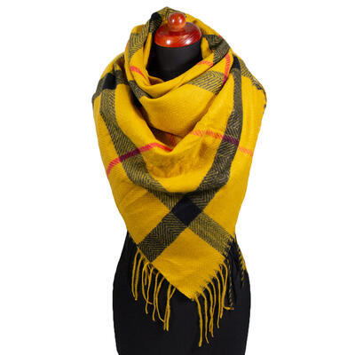 Blanket square scarf - mustard yellow and black - 1