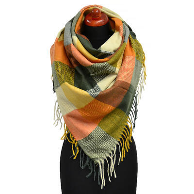 Blanket square scarf - green and orange - 1