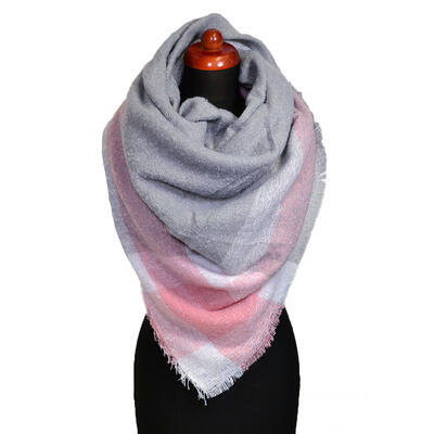Blanket square scarf - grey and pink - 1