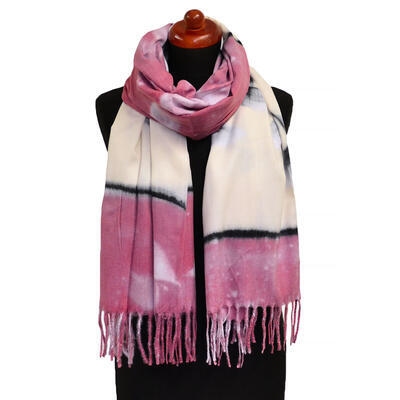 Blanket scarf - dark pink and white - 1