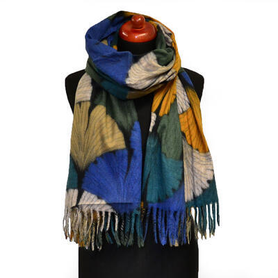 Blanket scarf - blue and beige - 1