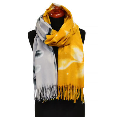 Blanket scarf - mustard yellow and light grey - 1