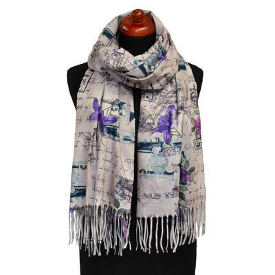 Blanket scarf - beige and violet - 1