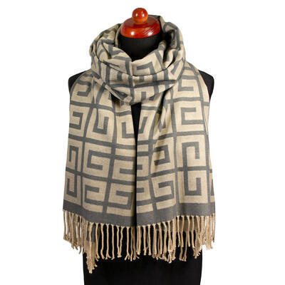 Blanket scarf - beige and grey - 1