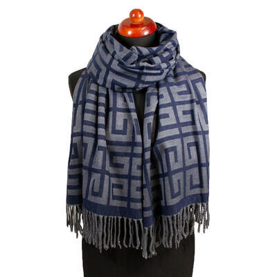 Blanket scarf - blue and grey - 1
