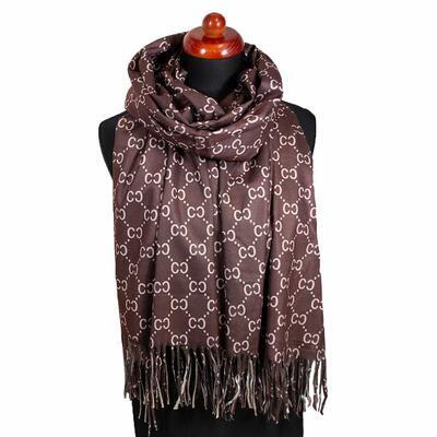 Blanket scarf - brown with print - 1