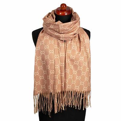 Blanket scarf - brown with print - 1