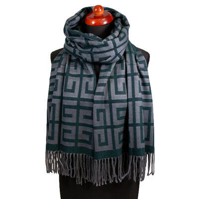 Blanket scarf - dark green and grey - 1