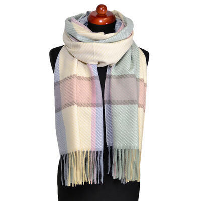 Blanket scarf - beige and green - 1