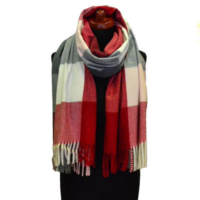 Blanket scarf - red and grey - 1