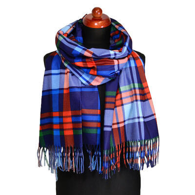 Blanket scarf - blue and orange plaid - 1