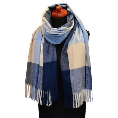Blanket scarf - blue and beige - 1