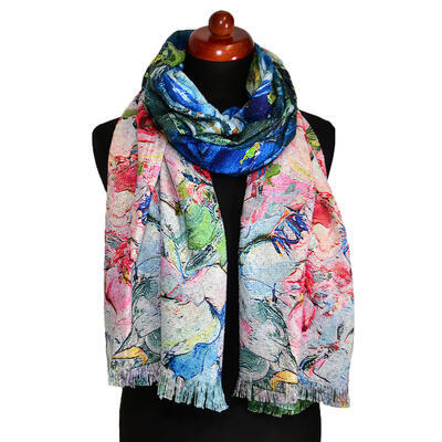 Blanket scarf bilateral - light blue and multicolor - 1