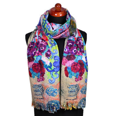 Blanket scarf bilateral - violet and multicolor - 1