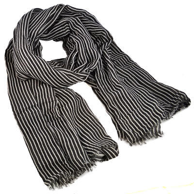Classic cotton scarf - black and white stripes - 1