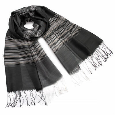 Classic cotton scarf - hematite grey stripes - 1
