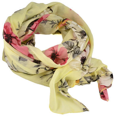 Classic women's cotton scarf - yellow with flowers - 1