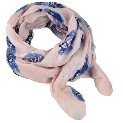 Classic women's cotton scarf - pink with flowers - 1