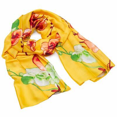 Classic women's scarf - yellow with floral print - 1