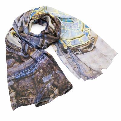 Classic women's scarf - gren and white with print - 1