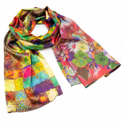 Classic women's scarf - multicolor with floral print - 1