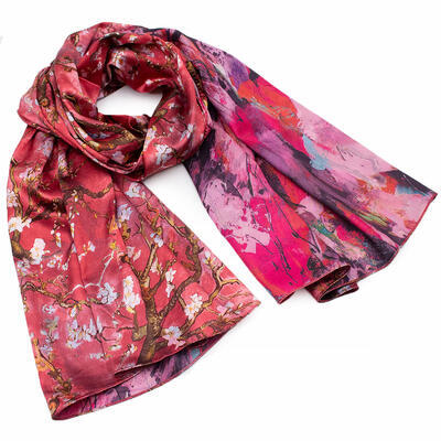 Classic women's scarf - red and pink with floral print - 1