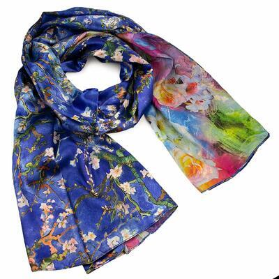 Classic women's scarf - blue and multicolor with floral print - 1
