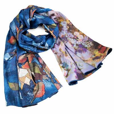 Classic women's scarf - blue and violet with floral print - 1