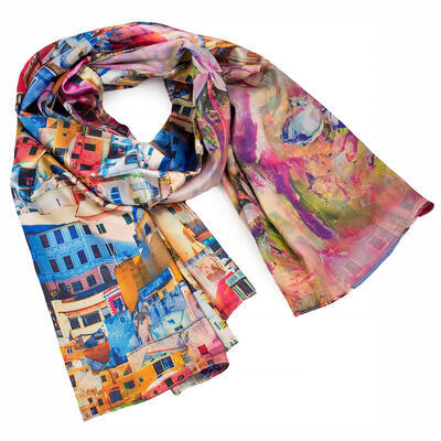 Classic women's scarf - multicolor with floral print - 1