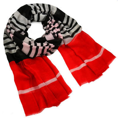 Classic women's scarf - red and black with stripes - 1