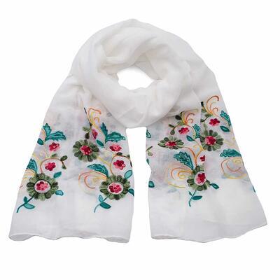 Classic women's scarf - white with flowers