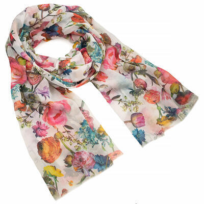 Classic women's scarf - white and pink - 1