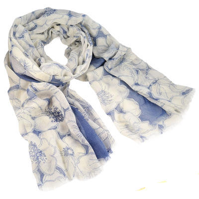 Classic women's scarf - white and blue - 1