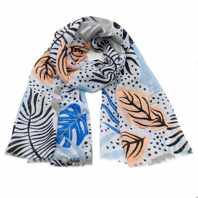 Classic women's scarf - white and blue with print - 1