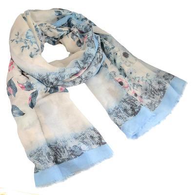 Classic women's scarf - white and blue - 1