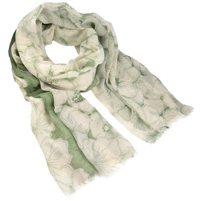 Classic women's scarf - white and green - 1