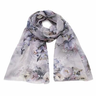 Classic women's scarf - white and grey with print - 1
