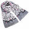 Classic women's scarf - grey and white with flowers - 1/2