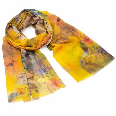 Classic women's scarf - yellow with flowers - 1