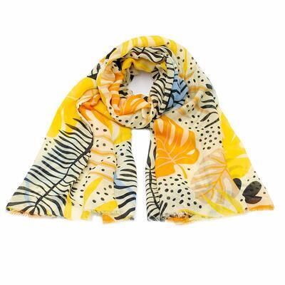 Classic women's scarf - yellow with print - 1