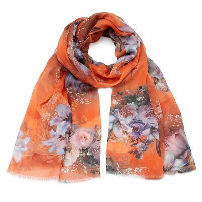 Classic women's scarf - orange with print - 1