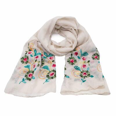 Classic women's scarf - beige with flowers