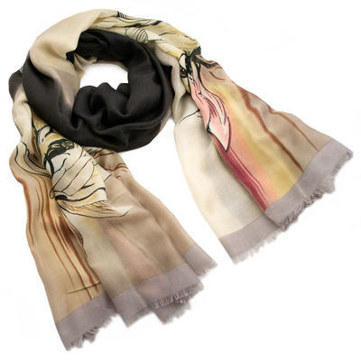 Classic women's scarf - beige and brown - 1