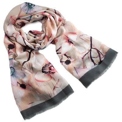 Classic women's scarf - beige and grey - 1