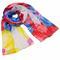 Classic women's scarf - red and blue with flowers - 1/2