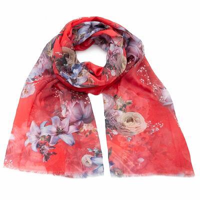 Classic women's scarf - red with print - 1