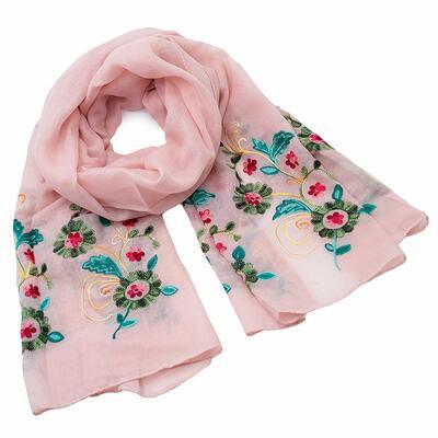 Classic women's scarf - pink with flowers