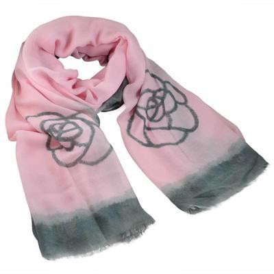 Classic women's cotton scarf - grey with flowers - 1