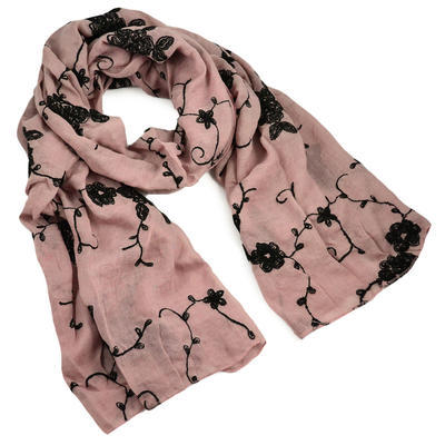 Classic women's scarf - grey and pink - 1